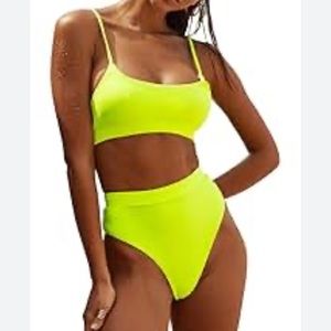 NWOT SIORO High-Waisted Bandeau Bikini - Neon Yellow - Sz M